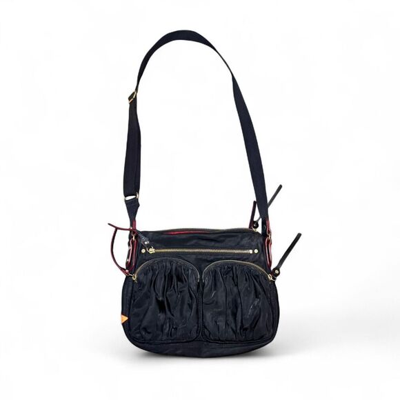 MZ Wallace Black Nylon Crossbody Bag Gold Hardware Adjustable Strap Pockets - Picture 1 of 8